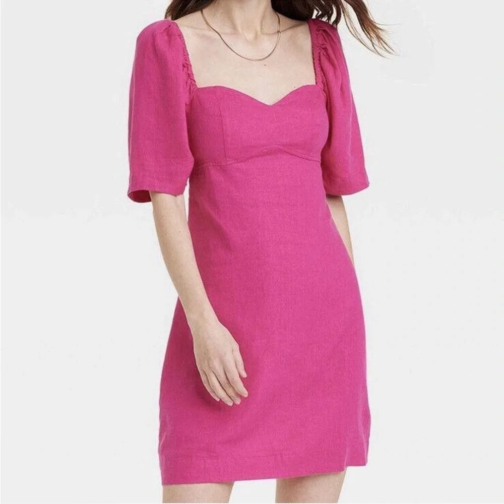 X SOLD X NWT Pink Puff Sleeve Dress - Picture 2 of 4